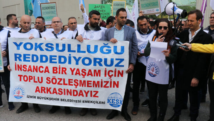 İzmir Büyükşehir Belediyesi çalışanları oturma aksiyonu yaptı